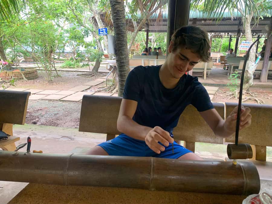 HCM: Authentic Mekong Delta - Boat, TukTuk, Khot Cake Making - Tuk-Tuk Villages, Fruit Tastings, and Honey Tea Stops